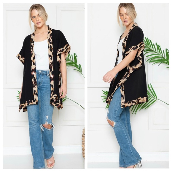 18 FABULOUS LEOPARD TRIM OPEN PONCHO - Picture 1 of 6